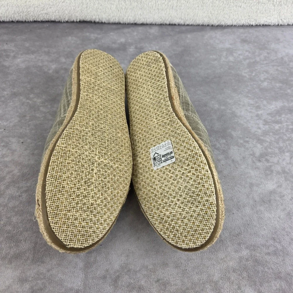 TOMS Womens Open Toe Espadrille Flats Taupe Wht Grid Print Slip On Shoes Size 6